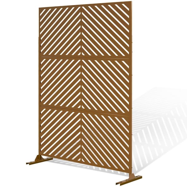 Dovelina 72 in. Galvanized Steel Outdoor Garden Fence Privacy Screen Garden Screen Panels Parallel Pattern in Brown