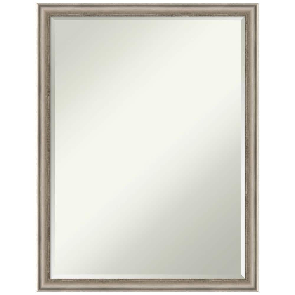 Salon Scoop Pewter 20 in. x 26 in. Petite Bevel Casual Rectangle Wood Framed Wall Mirror in Silver -  Amanti Art, A38868262235