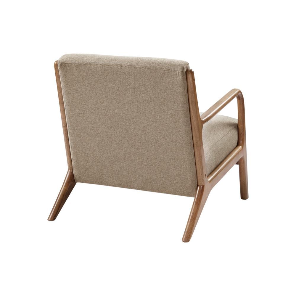 Taupe Upholstered Elm Wood Mid-Century Lounge Chair