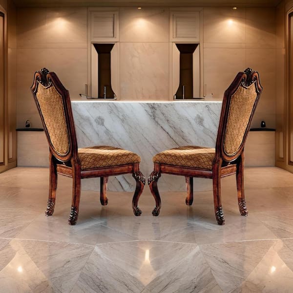 Benjara Brown Fabric Side Chair with Padded Seat and Cushioned Back (Set of 2)