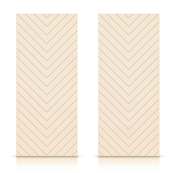 CALHOME 60 in. x 80 in. Hollow Core Beige Stained Composite MDF Interior Double Closet Sliding Doors