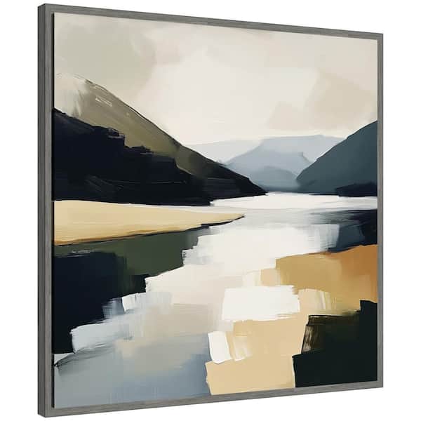 Kate and Laurel Sylvie Mountain Lake Modern Abstract Landscape by the Creative Bunch Studio Framed Art Print 30 in. x 30 in.