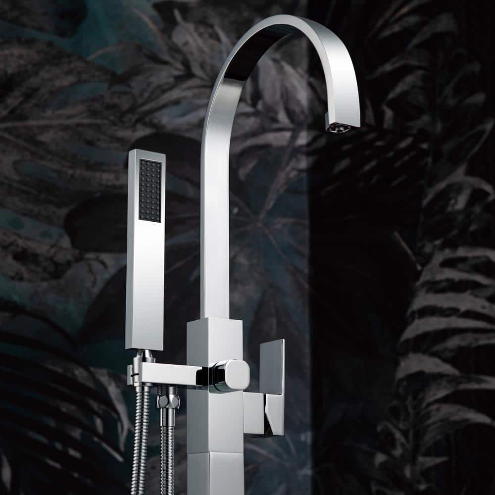 Polished Chrome Freestanding Tub Faucet with Hand Shower