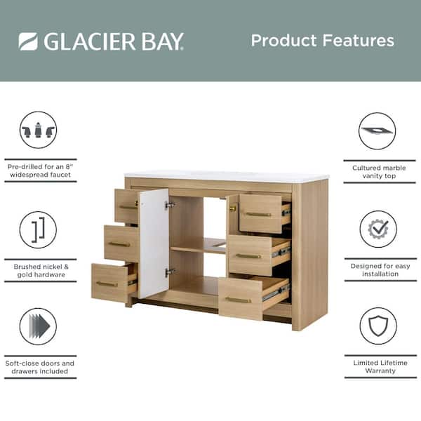 Glacier Bay Lapine 49 in. Single Sink Blond Oak Freestanding Bath