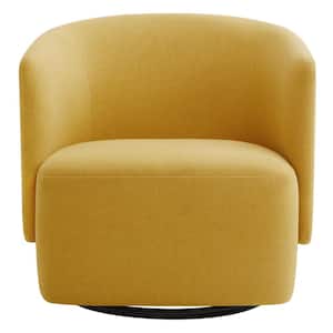 Charlotte Yellow Fabric Swivel Accent Chair Upholstered Barrel Armchair with Solid Wood Frame for Living Room Bedroom