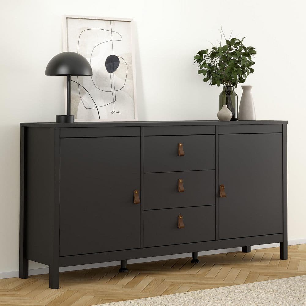 Madrid Black Matte 2 Door Sideboard with 3 Drawers