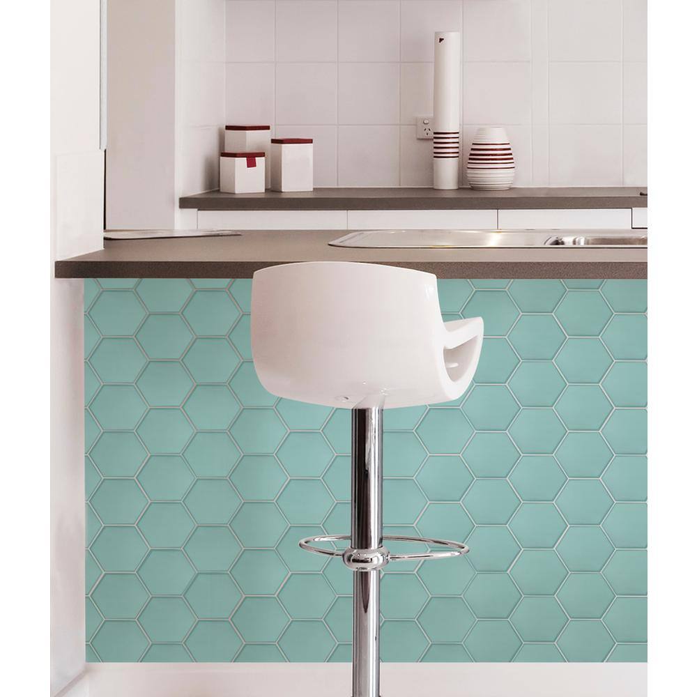 Hexagon Sea Glass Green Peel and Stick Backsplash Tiles