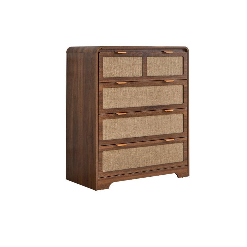 4 Drawer Walnut Multi-Purpose Storage Chest, Curved Edge Vanity Cabinet for Bedroom Entryway Makeup Organizer