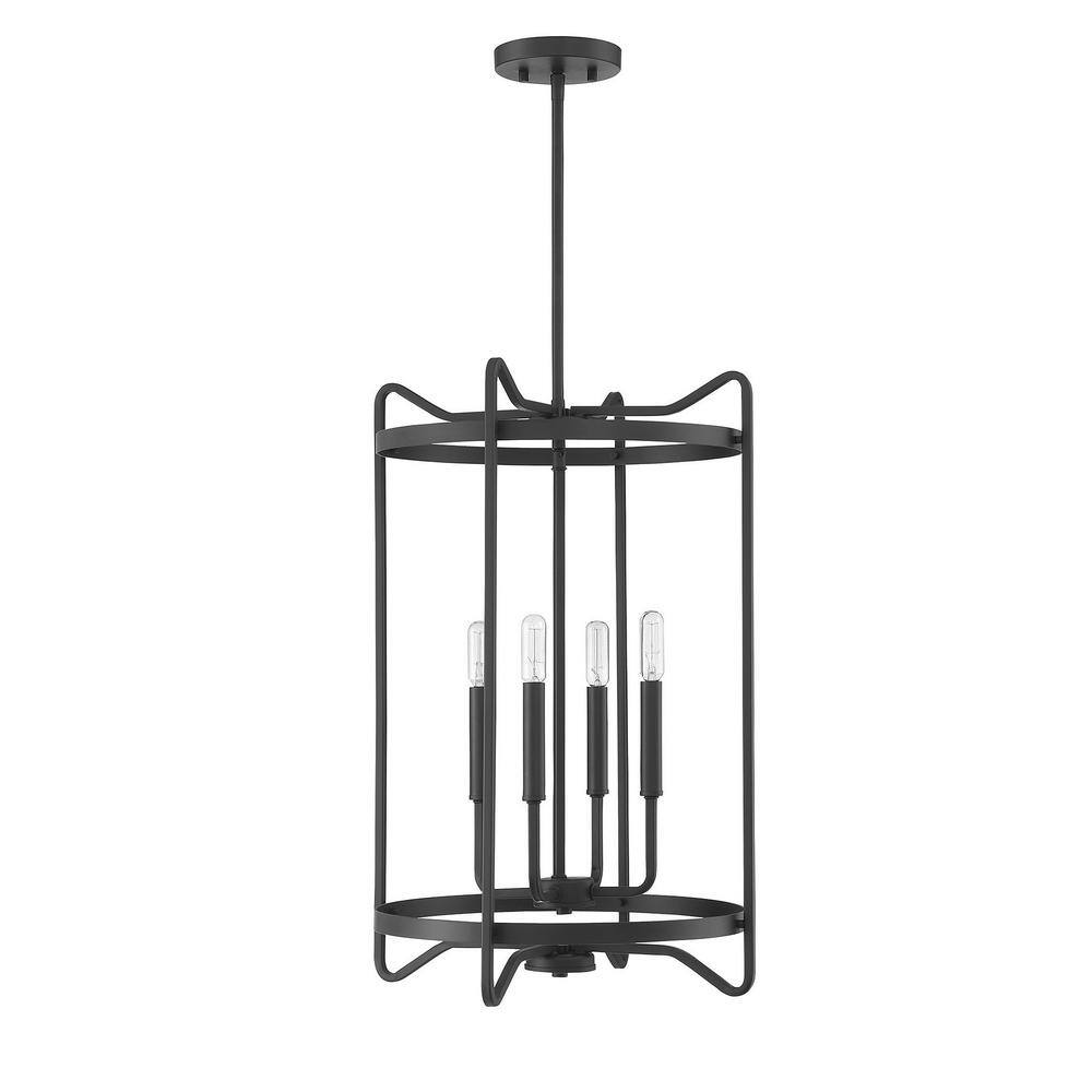 Transitional Matte Black 4-Light Adjustable Foyer Chandelier