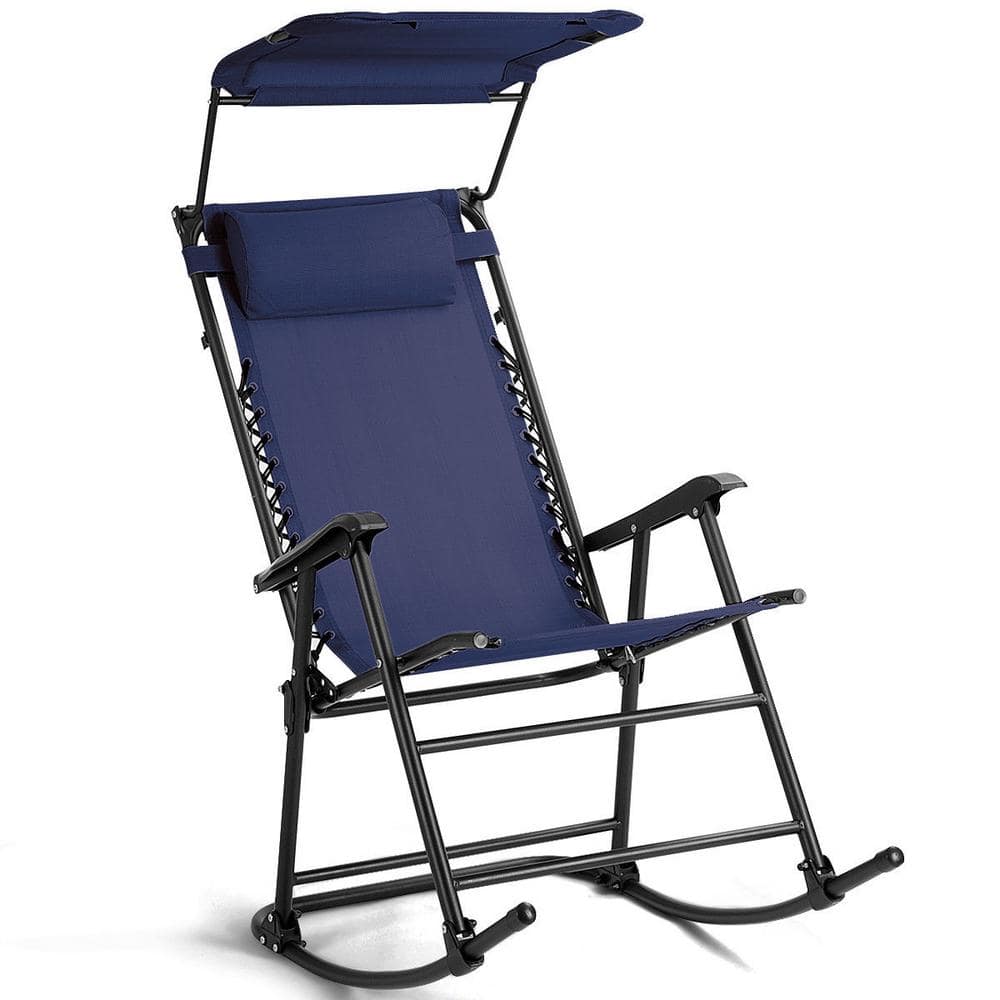 Zero Gravity Folding Metal Outdoor Rocking Chair in Dark Blue