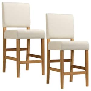 Brax Counter Height Stool 25 in. Natural White Sand Full Back Eucalyptus Wood with Bar Stool Counter Stool Wood Set of 2