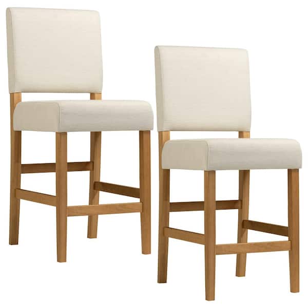 Leick Home Brax Counter Height Stool 25 in. Natural White Sand Full Back Eucalyptus Wood with Bar Stool Counter Stool Wood Set of 2