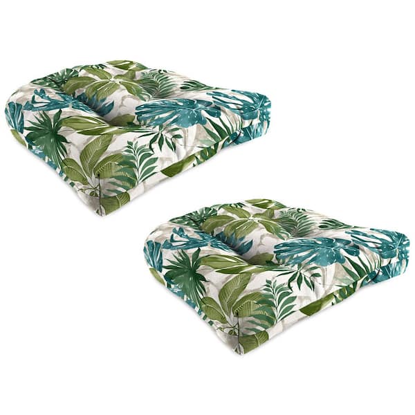 19 in. W x 19 in. D x 4 in. T Square Outdoor Wicker Seat Cushion in Piermont Palm (2-Pack)