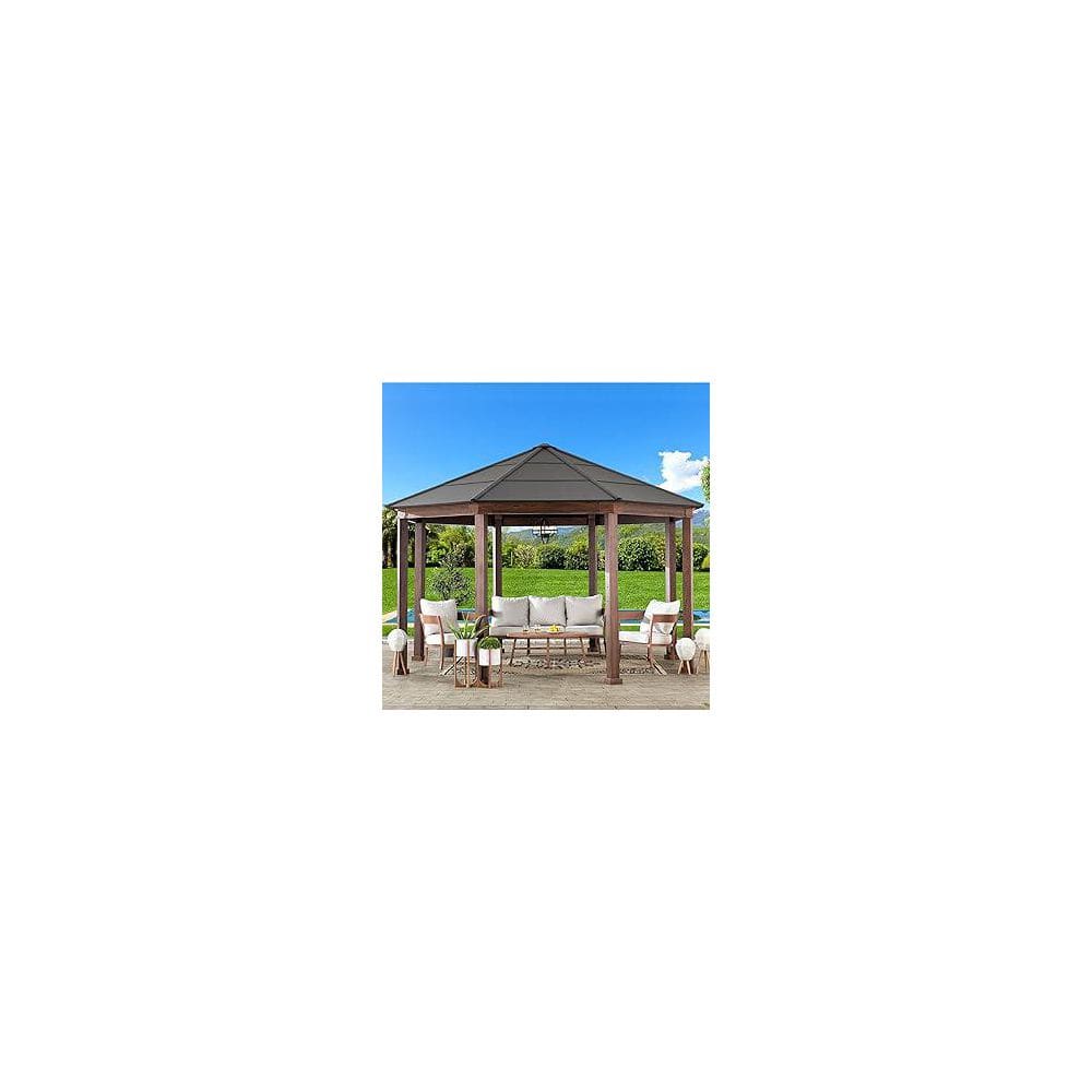 Daybreak 15 ft. Brown Steel Hardtop Patio Gazebo