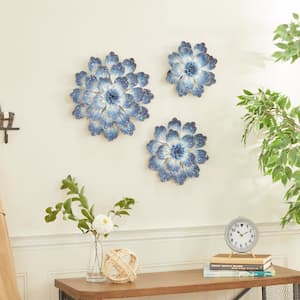 18 in. x 15 in. Blue Metal Coastal Style Wall Decor (Set of 3)
