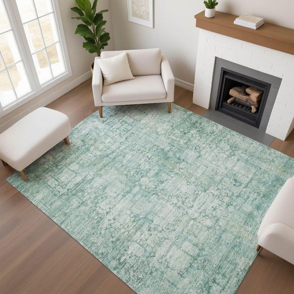Mayfield Premium Machine Washable Abstract AMF1764 Teal 8 ft. x 10 ft. Area Rug