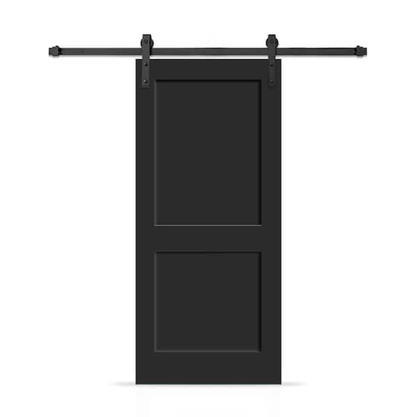 CALHOME 30 in. x 80 in. 2 Panel Shaker Hollow Core Black Painted Composite Modern Interior Sliding Barn Door with Hardware Kit