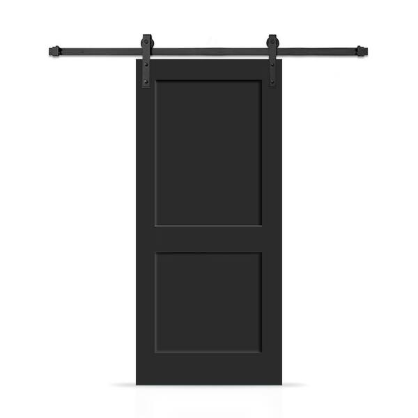 CALHOME 38 in. x 84 in. 2 Panel Shaker Hollow Core Black Painted Composite Modern Interior Sliding Barn Door with Hardware Kit