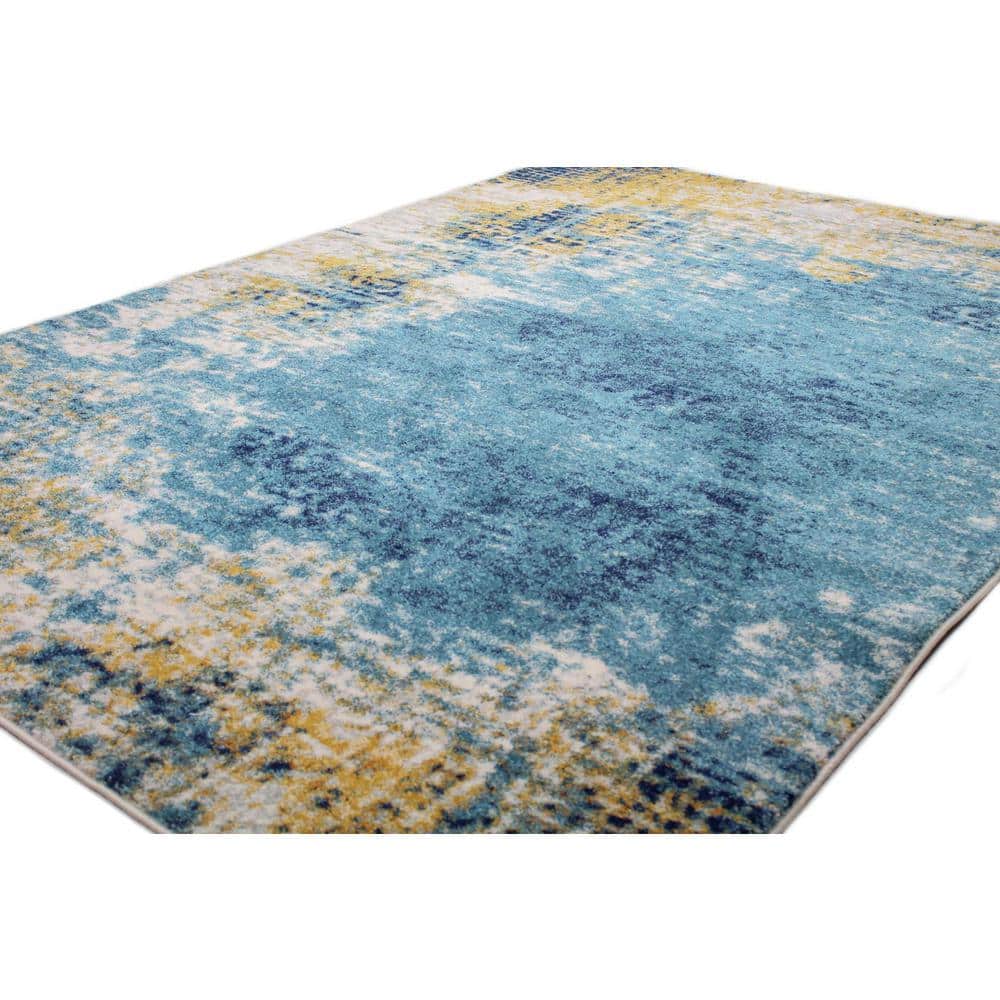 Blue and Yellow Abstract 9' x 12' Synthetic Area Rug