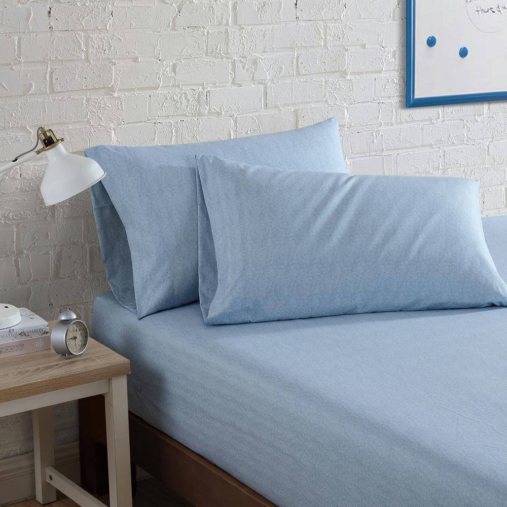 Aqua Sky Herringbone Full Microfiber Sheet Set