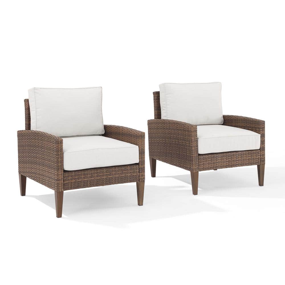 Capella Cream and Gray Wicker Patio Chair Set with Cushions