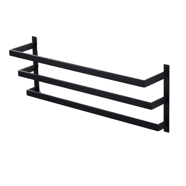 SUS 304 Stainless Steel 3-Tier Wall Mount Towel Rack in Matte Black, 32 in. with Concealed Mounting Hardware