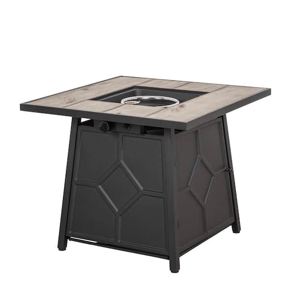 DIRECT WICKER Oliva 28 in. x 28 in. x 25 in. Outdoor Gray Square 40000 BTU Firepit Include All-Weather Cover