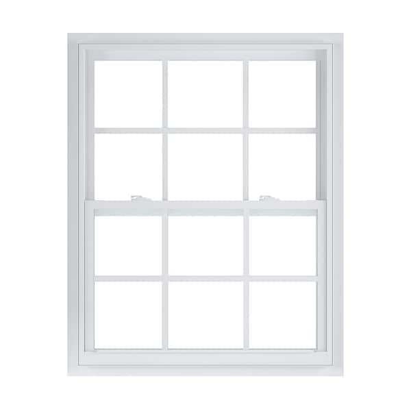 American Craftsman 35.375 in. x 47.25 in. 50 Series Low-E Argon Glass Single Hung White Vinyl Fin Window with Grids, Screen Incl