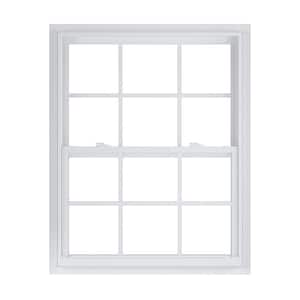 35.375 in. x 47.25 in. 50 Series Low-E Argon SC Glass Single Hung White Vinyl Fin Window with Grids, Screen Incl