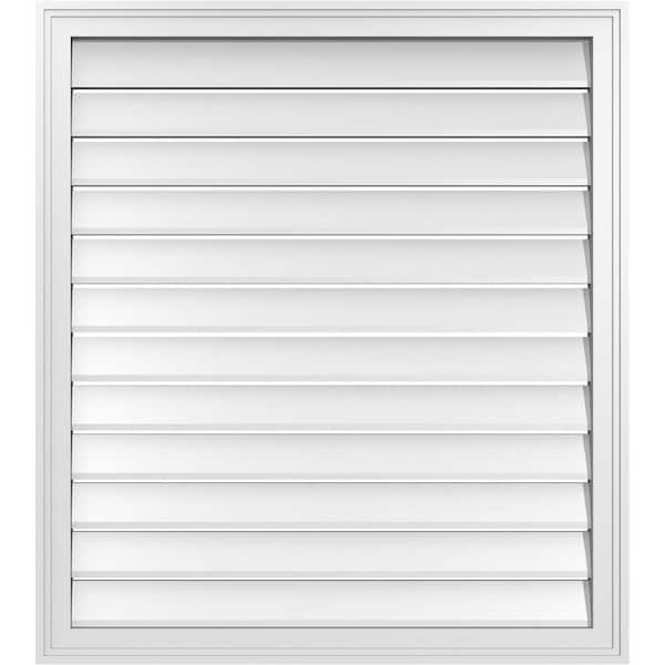 Ekena Millwork 34 in. x 38 in. Vertical Surface Mount PVC Gable Vent: Functional with Brickmould Frame