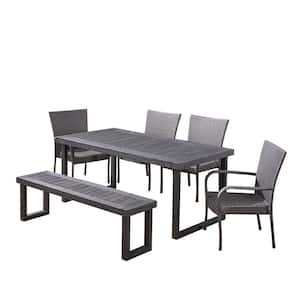 Nestor 6-Piece Sandblast Dark Grey Aluminum and Grey Faux Rattan Outdoor Dining Set