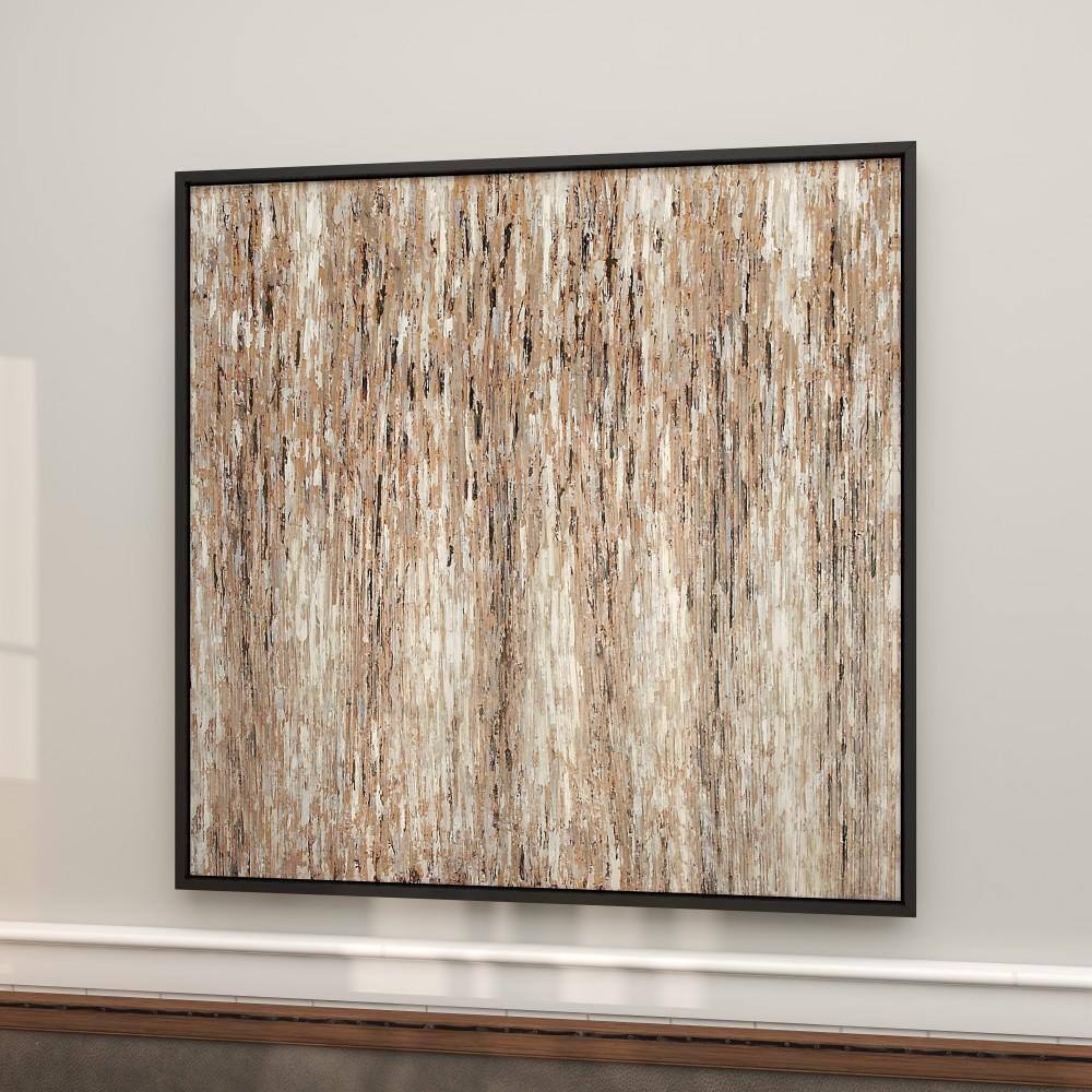 47" x 47" White and Beige Abstract Canvas Art with Black Frame
