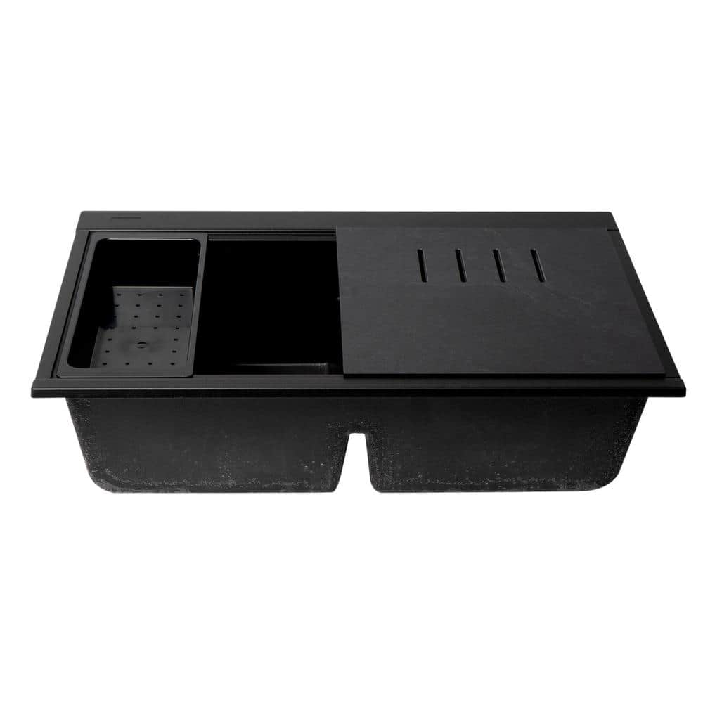 Black Granite Composite Double Bowl Undermount Kitchen Sink