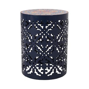 Chetola 13.75 in. x 18.25 in. Multicolor Round Marble Outdoor Patio End Table