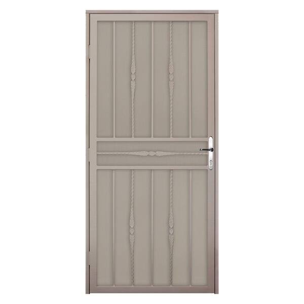 Unique Home Designs 36 in. x 80 in. Cottage Rose Tan Recessed Mount Steel Security Door with Perforated Metal Screen and Nickel Hardware