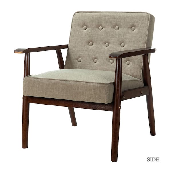 JAYDEN CREATION Blaney Camel Dark Brown Leg Arm Chair with Tufted Back