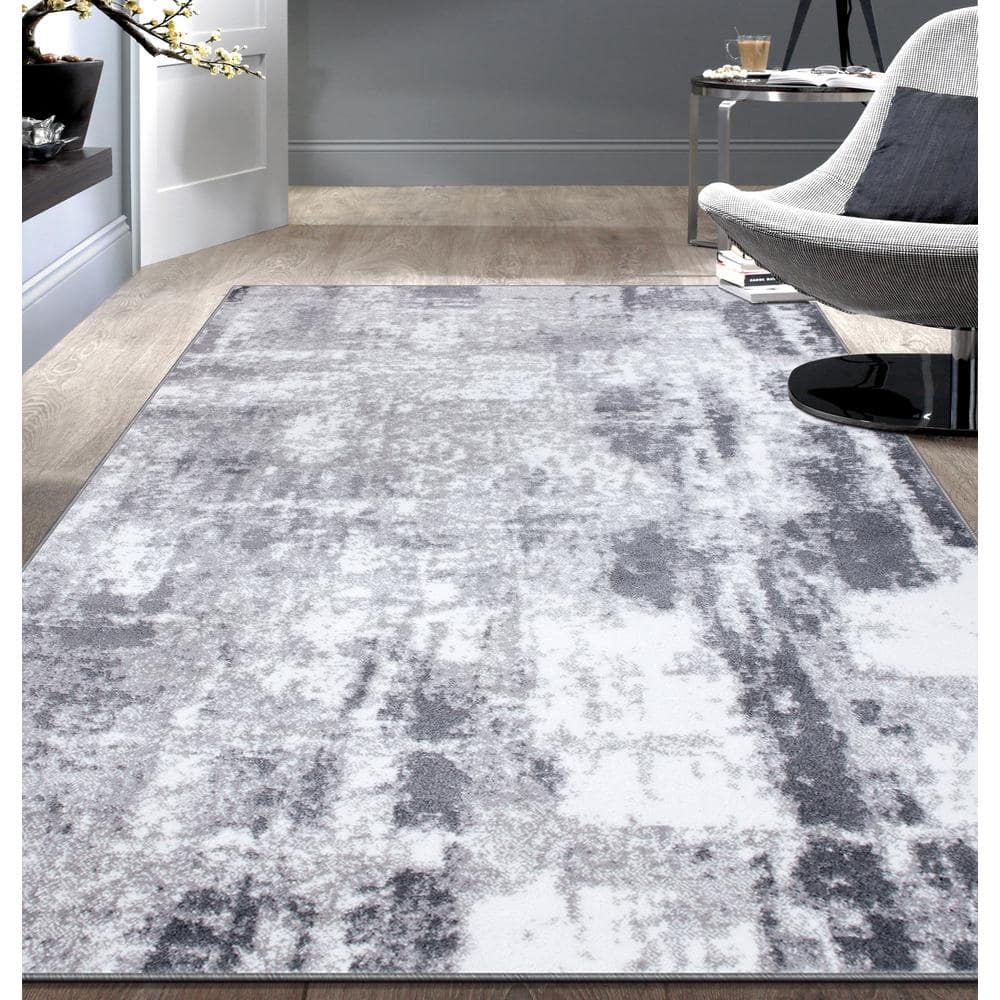 Contemporary Abstract Gray Synthetic 95'' Area Rug