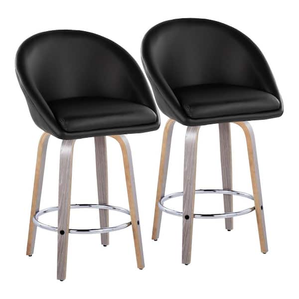 Lumisource Matisse Highback 26 in. Black Faux Leather, Light Grey Wood, and Chrome Metal Fixed-Height Counter Stool (Set of 2)