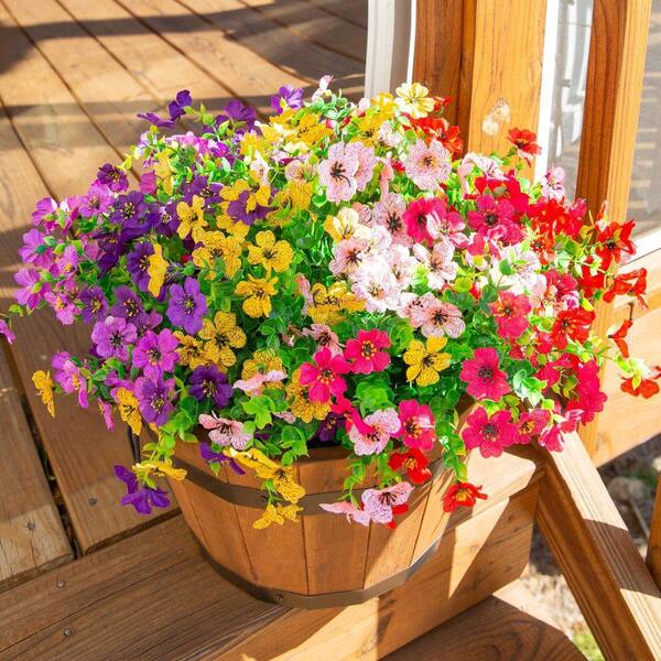 12 Bundles 13.8 in. Multi-Colored Artificial Faux Flowers Silk