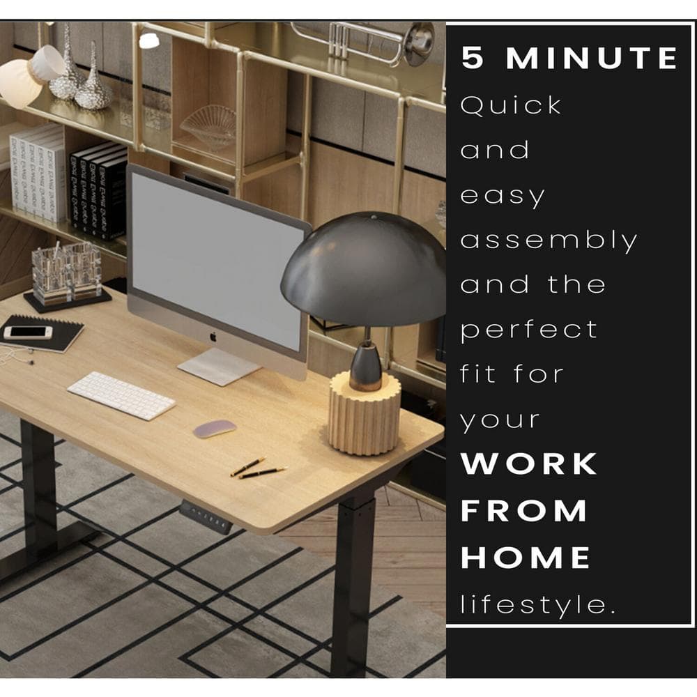 Medium Brown Adjustable Height Standing Desk with Black Metal Frame