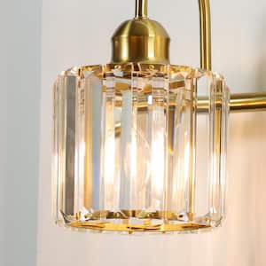 Merrin 14.3  in. 2-Light Brushed Gold Bathroom Vanity Light with Crystal Shades