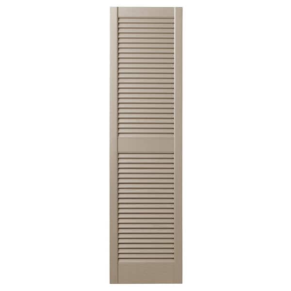 Ply Gem 15 in. x 59 in. Open Louvered Polypropylene Shutters Pair in Pebblestone Clay