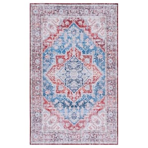 Tuscon Blue/Red Doormat 3 ft. x 5 ft. Machine Washable Distressed Medallion Area Rug