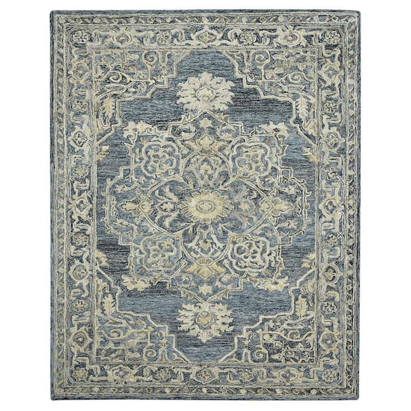 4 ft. x 6 ft. Denim Blue And Ivory Wool Oriental Hand Tufted Area Rug