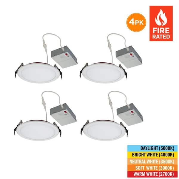 4-Pack 6 in. Fire Rated Canless Integrated LED Recessed Light Trim Downlight, 1200 Lumens, Selectable CCT 2700K-5000K