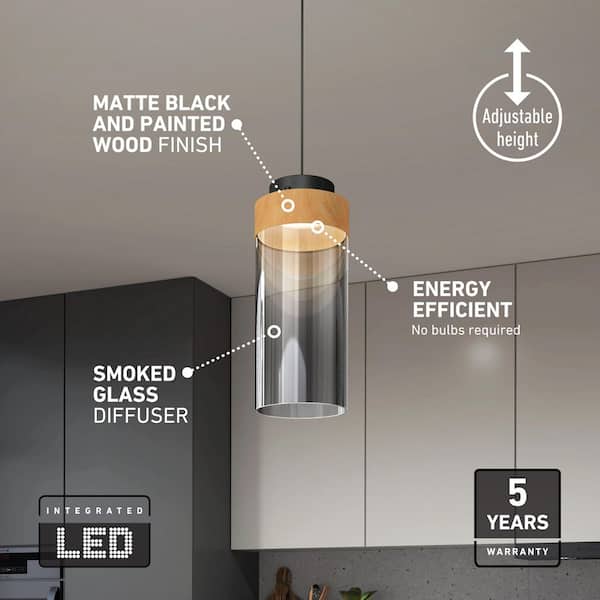 Artika Hanson 14-Watt 1-Light Modern Black and Wood 5CCT