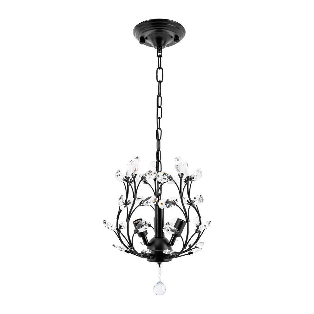 OUKANING 3Light Black Modern K9 Crystal Chandelier Hanging Lamp for