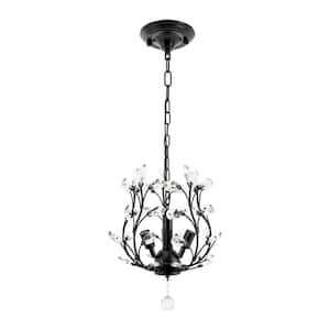 3-Light Black Modern K9 Crystal Chandelier Hanging Lamp for Bedroom Living Room with No Bulbs Included