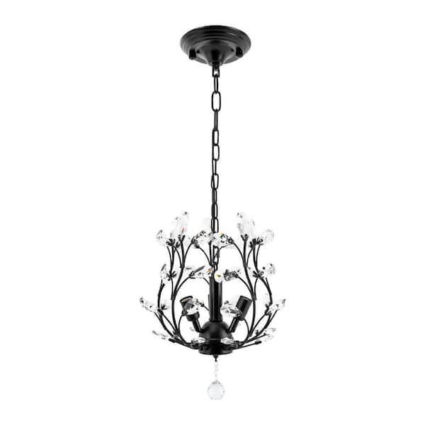 OUKANING 3-Light Black Modern K9 Crystal Chandelier Hanging Lamp for Bedroom Living Room with No Bulbs Included
