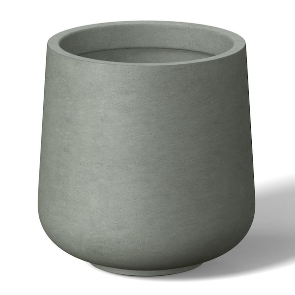 17 in. Large Sage Gray (Enhanced Interior) Concrete Round Planter / Pot with Drainage Holes